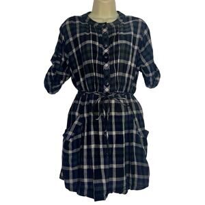 Mango Plaid Mini Dress Womens Sz Extra Small Blue Checked Button Pockets Casual